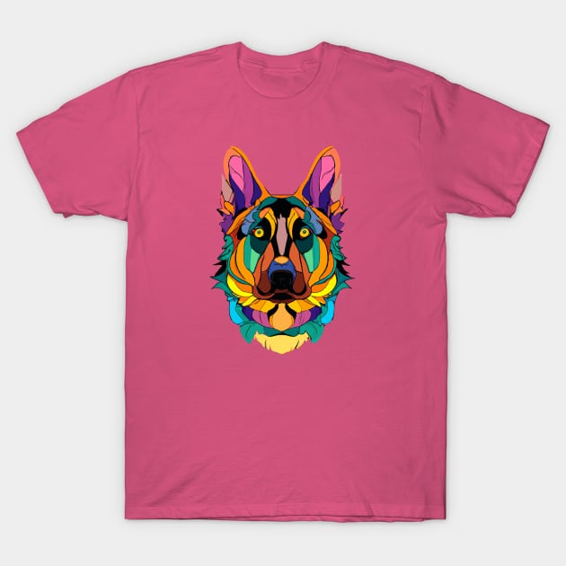 Alsatian Dog Stained Glass Design T-Shirt by Furrban